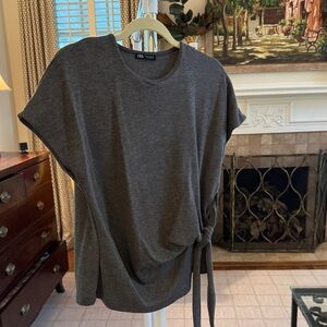 Zara Dark Gray Short Sleeve Tie Top